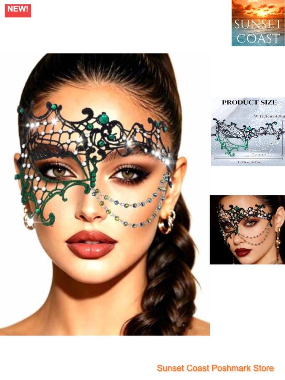 Lace Masquerade Mask Rhinestone Beaded Half Face Costume Party Ball